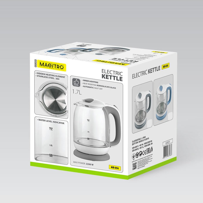 Maestro MR-056-Blue Glass Electric Kettle 1.7 L