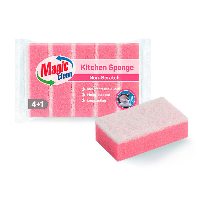 NON-SCRATCHING HOUSEHOLD SPONGE FOR CERAMIC, TEFLON AND STAINLESS STEEL 4+1 MAGIC CLEAN MAGIC CLEAN