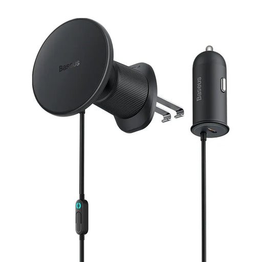 Magnetic Car Phone Holder Baseus CW01 to Ventilation Grid with car charger USB-C 15W + 25W (black) - Phone