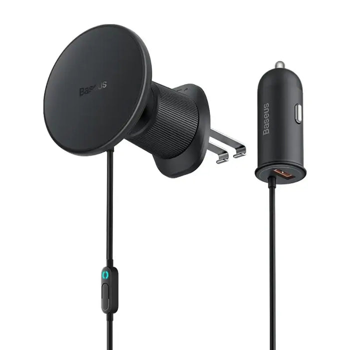 Magnetic Car Phone Holder Baseus CW01 to Ventilation Grid with car charger USB-A 15W + 25W (black) - Phone