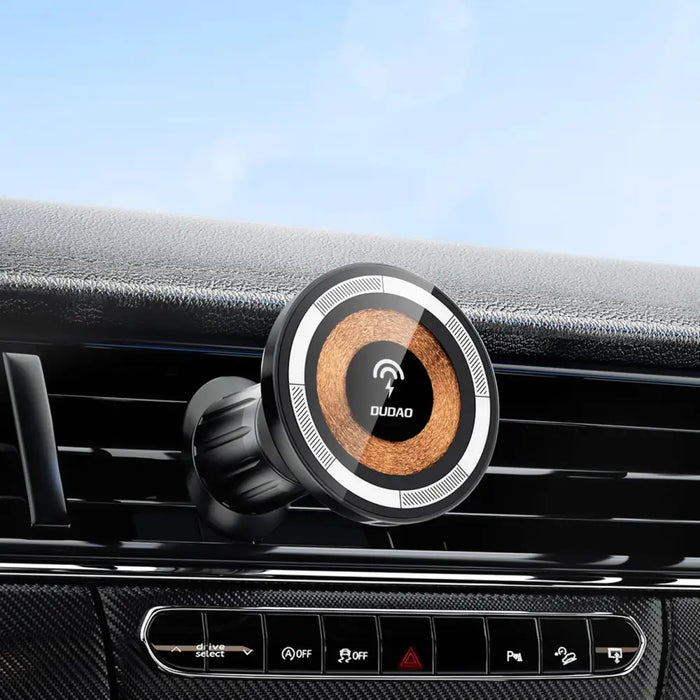 Magnetic holder with MagSafe inductive charger for 15W Dudao F12MAX ventilation grille - black - Cell phone