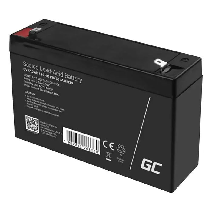 Maintenance-free AGM VRLA Battery Green Cell AGM39 6V 7.2Ah (for alarm system cash register toy)