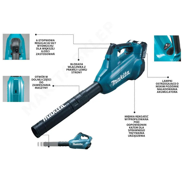 Makita DUB362Z cordless leaf blower 193 km/h Black Turquoise 18 V Lithium-Ion (Li-Ion) - Vacuum cleaners and leaf