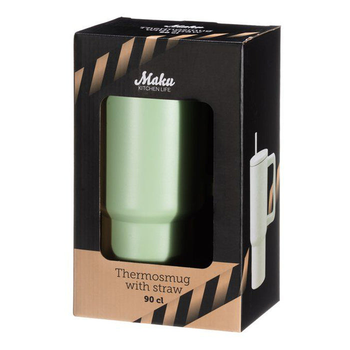 THERMO MUG WITH HANDLE AND STRAW 900ML GREEN MAKU