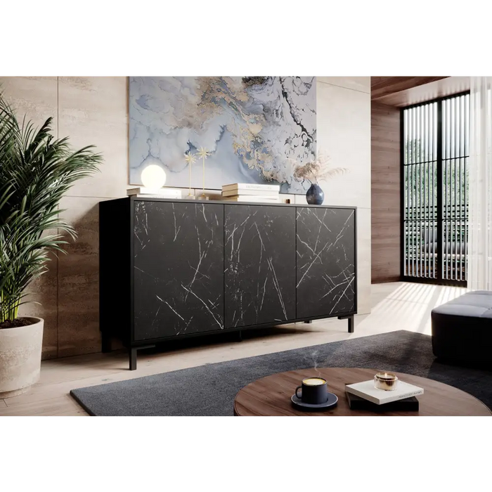 MARMO 3D chest of drawers 150x45x80.5 cm matte black/marble black - Chests of drawers made of furniture