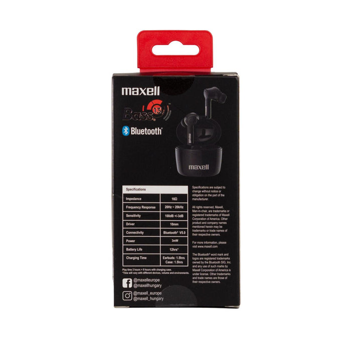 Bluetooth headphones Maxell Bass13 TWS, True Wireless, Bluetooth 5.0, Black