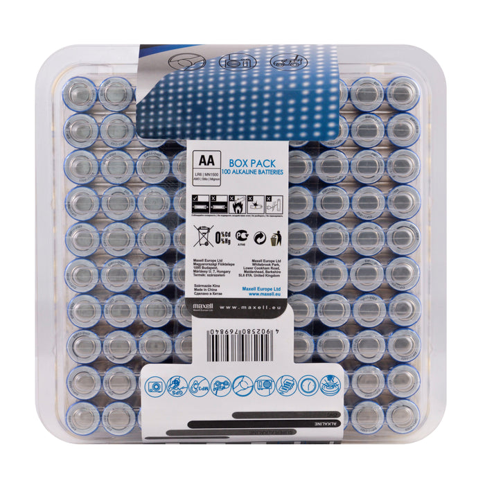 Alkaline batteries MAXELL LR6 AA 10x10 pcs / 100 pcs. in a PVC box