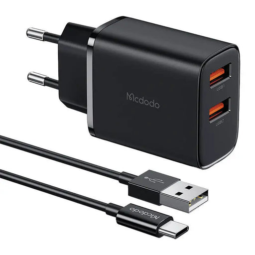 Mcdodo CH-5072 USB-A*2 12W power charger + USB-A to USB-C cable (black) - mains chargers<<<Chargers<<<GSM