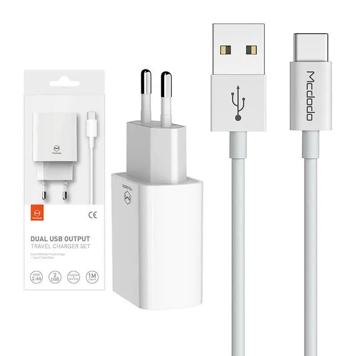 Mcdodo USB Dual Charger CH-6721 (EU) Type-C 1m Travel set (white) - mains chargers<<<Chargers<<<GSM
