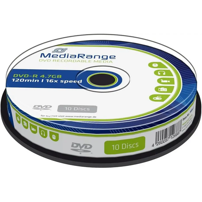 MediaRange DVD-R 4.7 GB|120 minutes 16x speed 10 tracks per spindle - CD/DVD<<<Оптични носители<<<MediaTrade