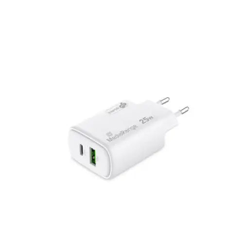 MediaRange Fast charging adapter 25W GaN 1x USB-C and 1x USB-A White - Адаптери за зареждане<<<Кабели и