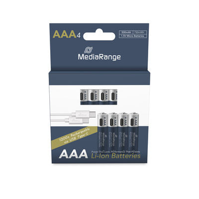 MediaRange Rechargeable USB-C Li-ion batteries, Micro AAA I 1.5 VI 500 mAh, 4 pieces