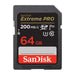 Memory card SANDISK EXTREME PRO SDXC 64GB 200/90 MB/s UHS-I U3 (SDSDXXU-064G-GN4IN) - Memory cards<<<GSM