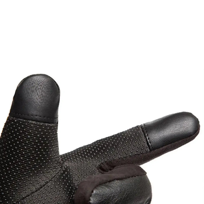 Men’s insulated PU leather phone gloves - black - Cycling gloves<<<HurtelXML