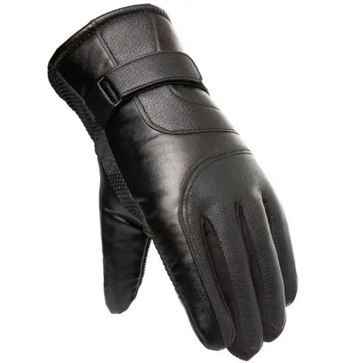 Men’s insulated PU leather phone gloves - black - Cycling gloves<<<HurtelXML