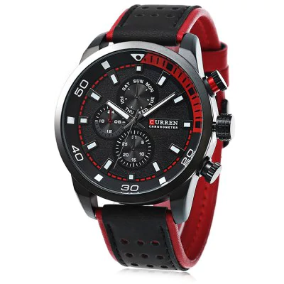 Men’s waterproof quartz watch with leather strap CURREN 8250 - red - Men’s Watches