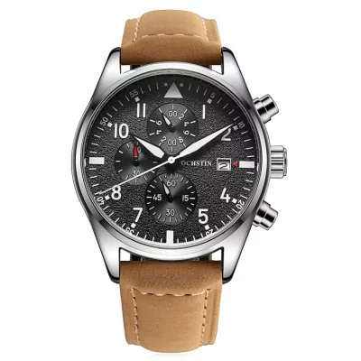 Men’s waterproof quartz watch with leather strap OCHSTIN GQ043B - brown - Men’s Watches