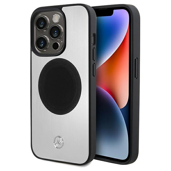 Mercedes Leather&Alu MagSafe case for iPhone 15 Pro - silver - Cell phone cases and covers<<<HurtelXML