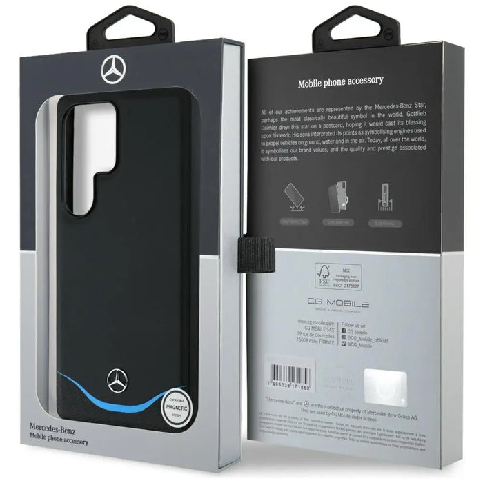 Mercedes Leather Contrasted Blue Horizontal Curve MagSafe Case for Samsung Galaxy S25 Ultra - Black - Cell phone cases