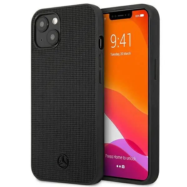 Mercedes Leather Meshed Metal Logo Case for iPhone 13 - Black - Cell phone cases and covers<<<HurtelXML