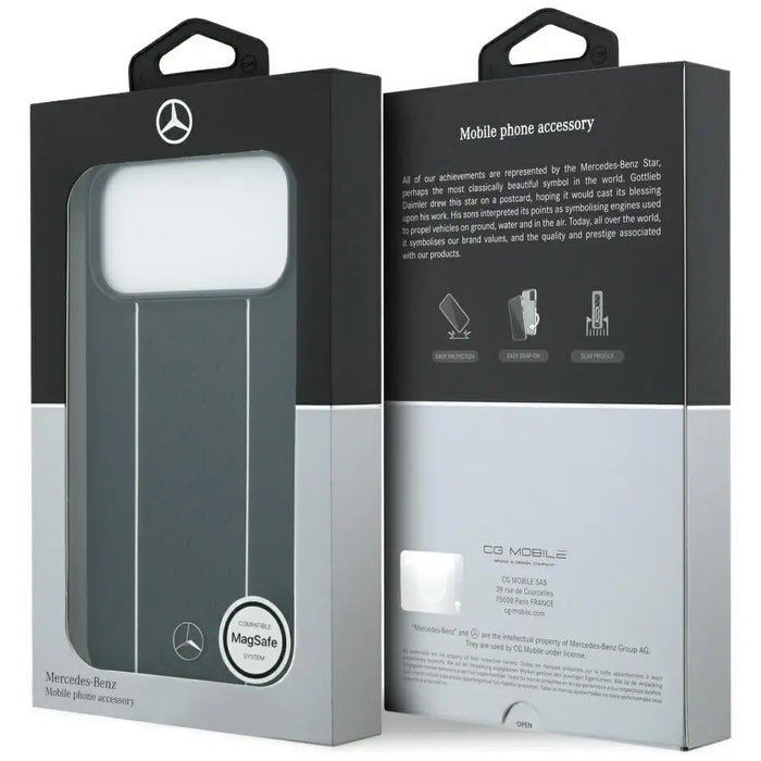 Mercedes Leather Star Pattern Stripes MagSafe Case for iPhone 17 Pro Max - Black - Cell phone cases