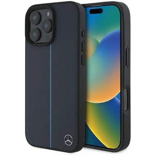 Mercedes MB Blue Line Leather MagSafe Case for iPhone 16 Pro Max - Navy Blue - Cell phone cases and covers<<<HurtelXML