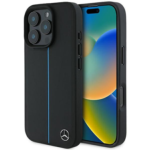 Mercedes MB Blue Line Leather MagSafe iPhone 16 Pro Case - Black - Cell phone cases and covers<<<HurtelXML