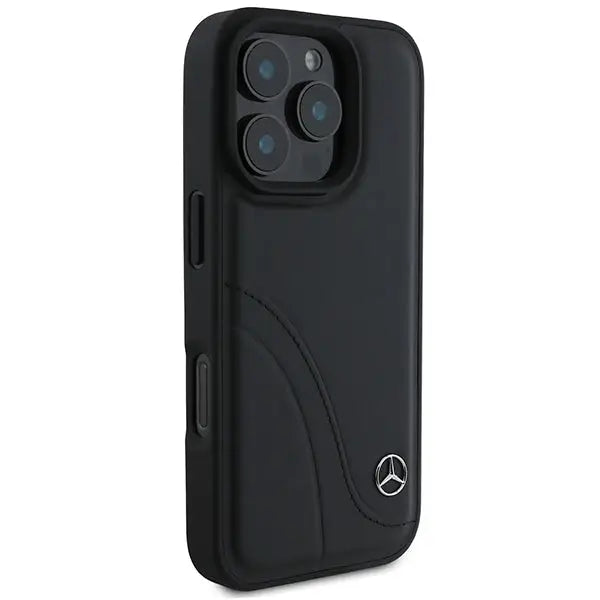 Mercedes MB Curved Stitches Leather iPhone 16 Pro Case - Black - Cell phone cases and covers<<<HurtelXML