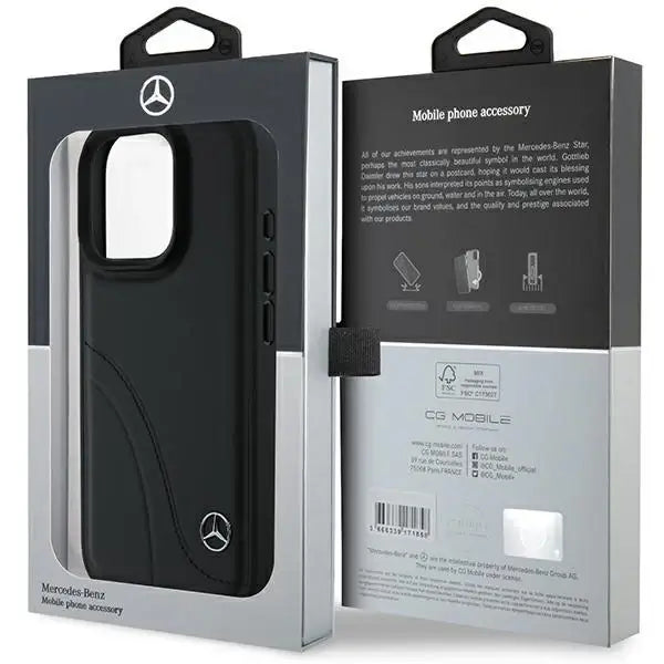 Mercedes MB Curved Stitches Leather iPhone 16 Pro Max Case - Black - Cell phone cases and covers<<<HurtelXML