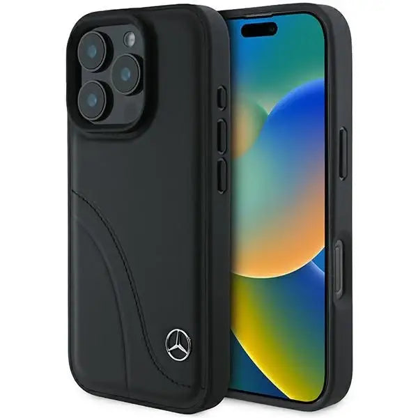 Mercedes MB Curved Stitches Leather iPhone 16 Pro Max Case - Black - Cell phone cases and covers<<<HurtelXML