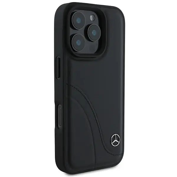 Mercedes MB Curved Stitches Leather iPhone 16 Pro Max Case - Black - Cell phone cases and covers<<<HurtelXML