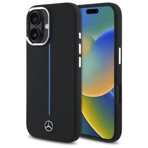 Mercedes Silicone Blue Stripe MagSafe iPhone 16 Case - Black - Cell phone cases and covers<<<HurtelXML