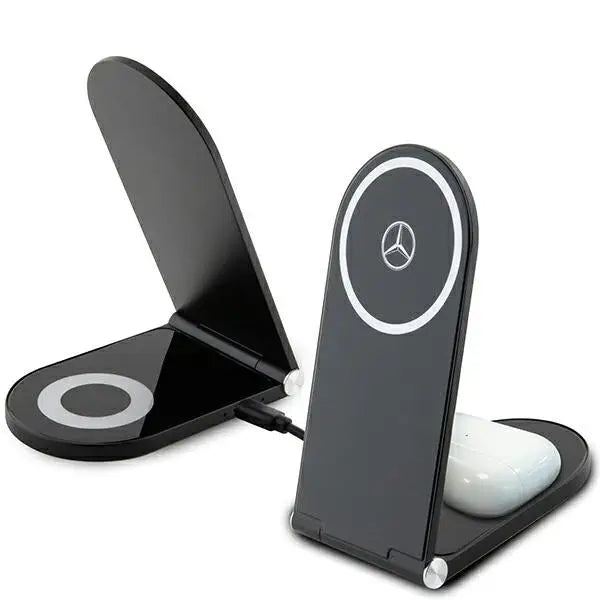 Mercedes Silver Stars MagSafe foldable 2in1 15W inductive charger - black - Cell phone USB charger<<<HurtelXML