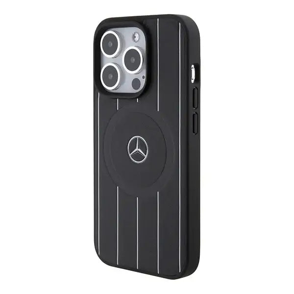 Mercedes Stripes Pattern Leather MagSafe case for iPhone 15 Pro Max - black - Cell phone cases and covers<<<HurtelXML