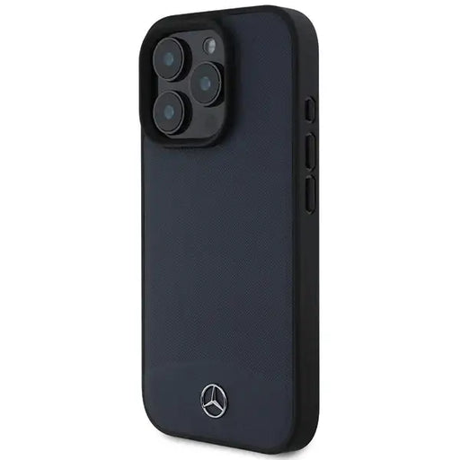 Mercedes Textured And Plain Leather MagSafe Case for iPhone 16 Pro Max - Navy Blue - Cell phone cases