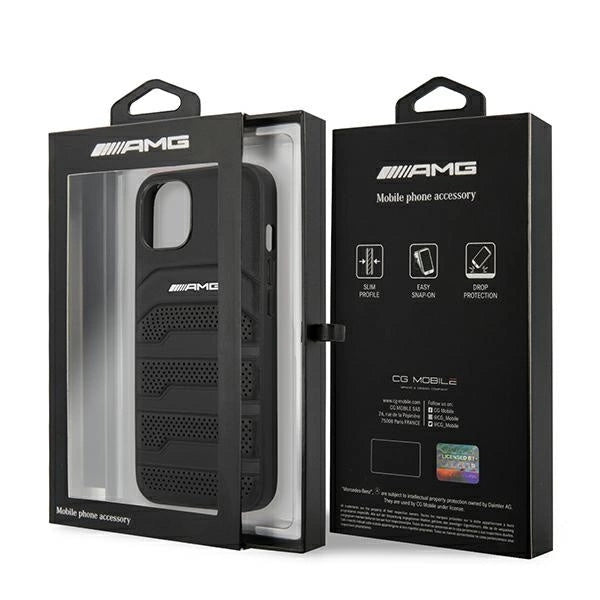 AMG AMHCP14SGSEBK iPhone 14 6.1 "black / black hardcase Leather Debossed Lines
