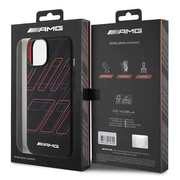AMG Silicone Large Rhombuses Pattern MagSafe Case for iPhone 15/14/13 - Black