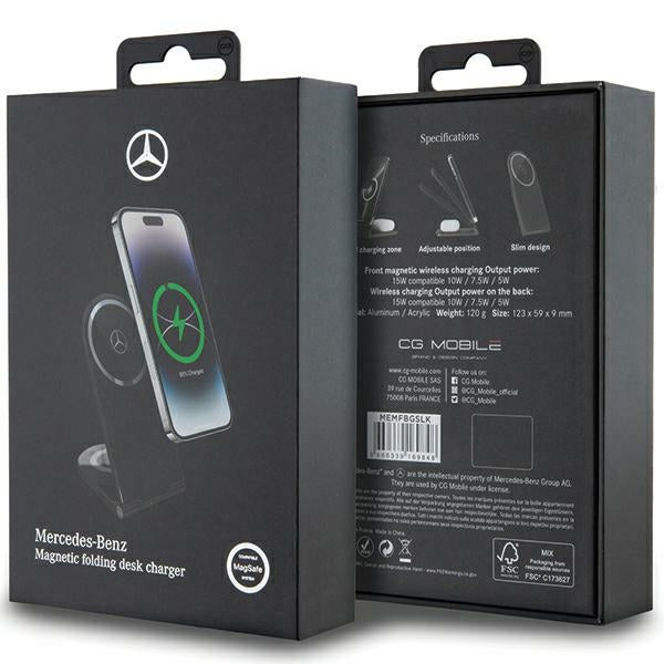 Mercedes Silver Stars MagSafe foldable 2in1 15W inductive charger - black