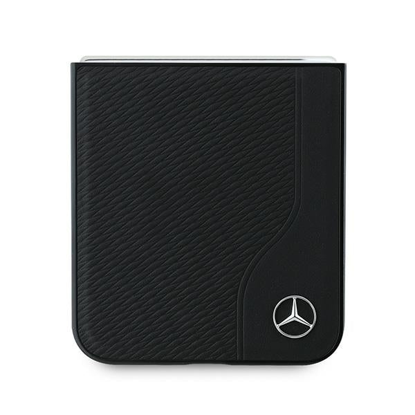 Mercedes Leather Wood Imitation MagSafe Case for Samsung Galaxy Z Flip 6 - Black