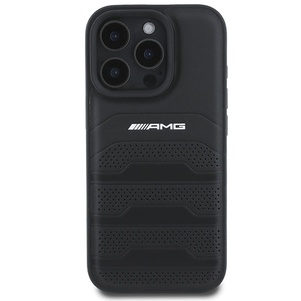 AMG Leather Debossed Lines Black Logo iPhone 16 Pro Max Case - Black