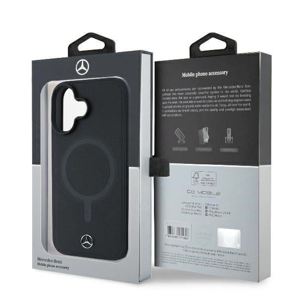 Mercedes Smooth Leather MagSafe iPhone 16 Plus Case - Black