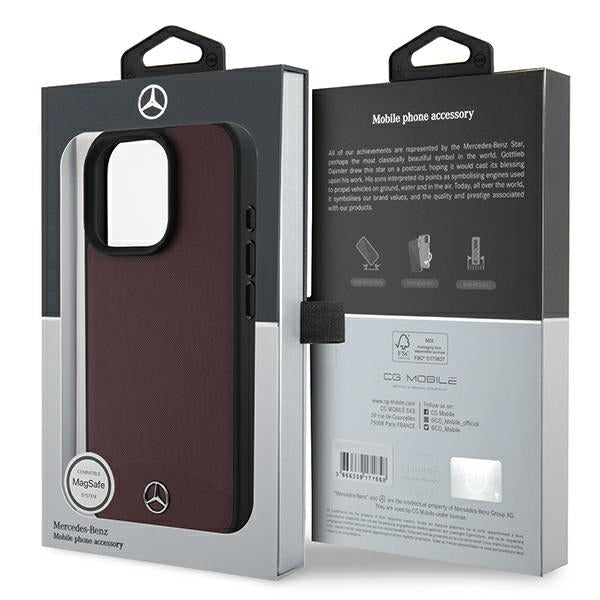 Mercedes Textured And Plain Leather MagSafe case for iPhone 16 Pro Max - red