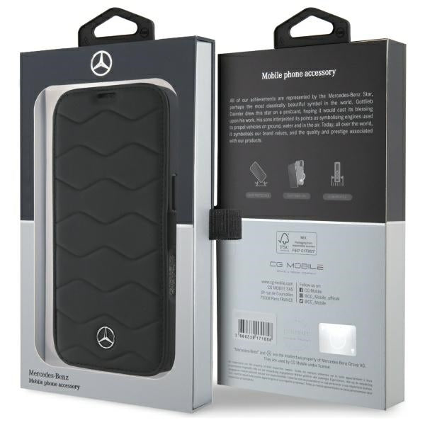 Mercedes MB Waves Leather Case for iPhone 16 Pro Max - Black