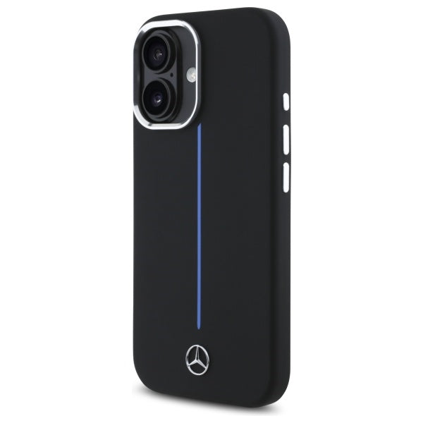 Mercedes Silicone Blue Stripe MagSafe iPhone 16 Case - Black