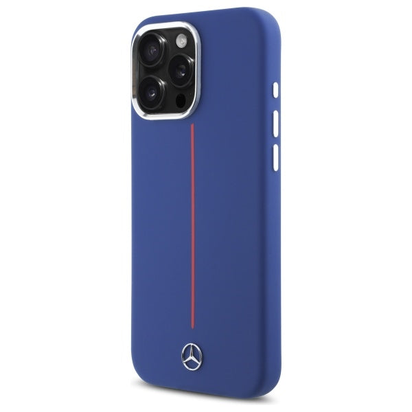 Mercedes Silicone Red Stripe MagSafe Case for iPhone 16 Pro Max - Navy Blue