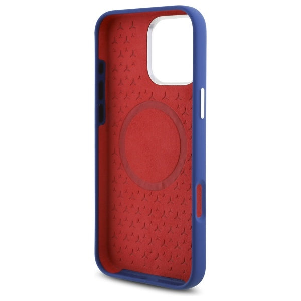 Mercedes Silicone Red Stripe MagSafe Case for iPhone 16 Pro Max - Navy Blue