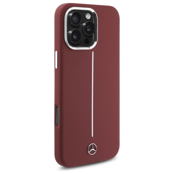 Mercedes Silicone White Stripe MagSafe Case for iPhone 16 Pro Max - Red