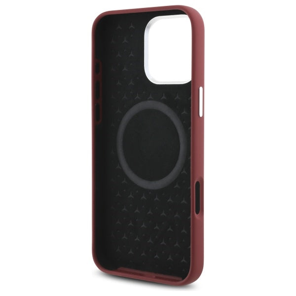 Mercedes Silicone White Stripe MagSafe Case for iPhone 16 Pro Max - Red