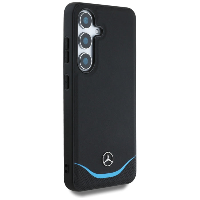 Mercedes Leather Contrasted Blue Horizontal Curve MagSafe Case for Samsung Galaxy S25 - Black