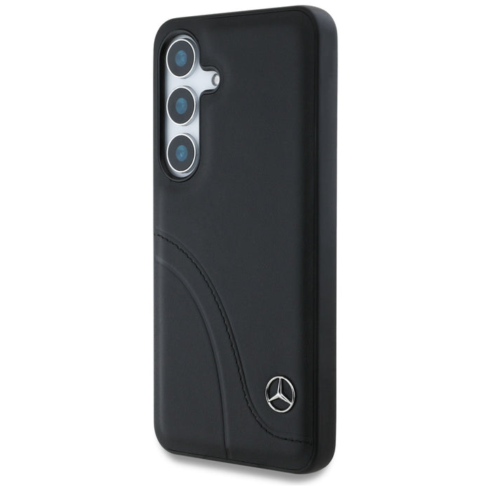 Mercedes Leather Curved Stitches Case for Samsung Galaxy S25 - Black